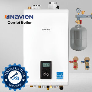 Navien Combi Boiler NCB-H Series wall-mounted unit with control panel and expansion tank