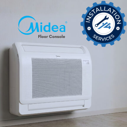 Midea MFAHU-B Series R454B floor console heat pump indoor unit available in 9,000, 12,000 and 16,000 BTU class capacities.
