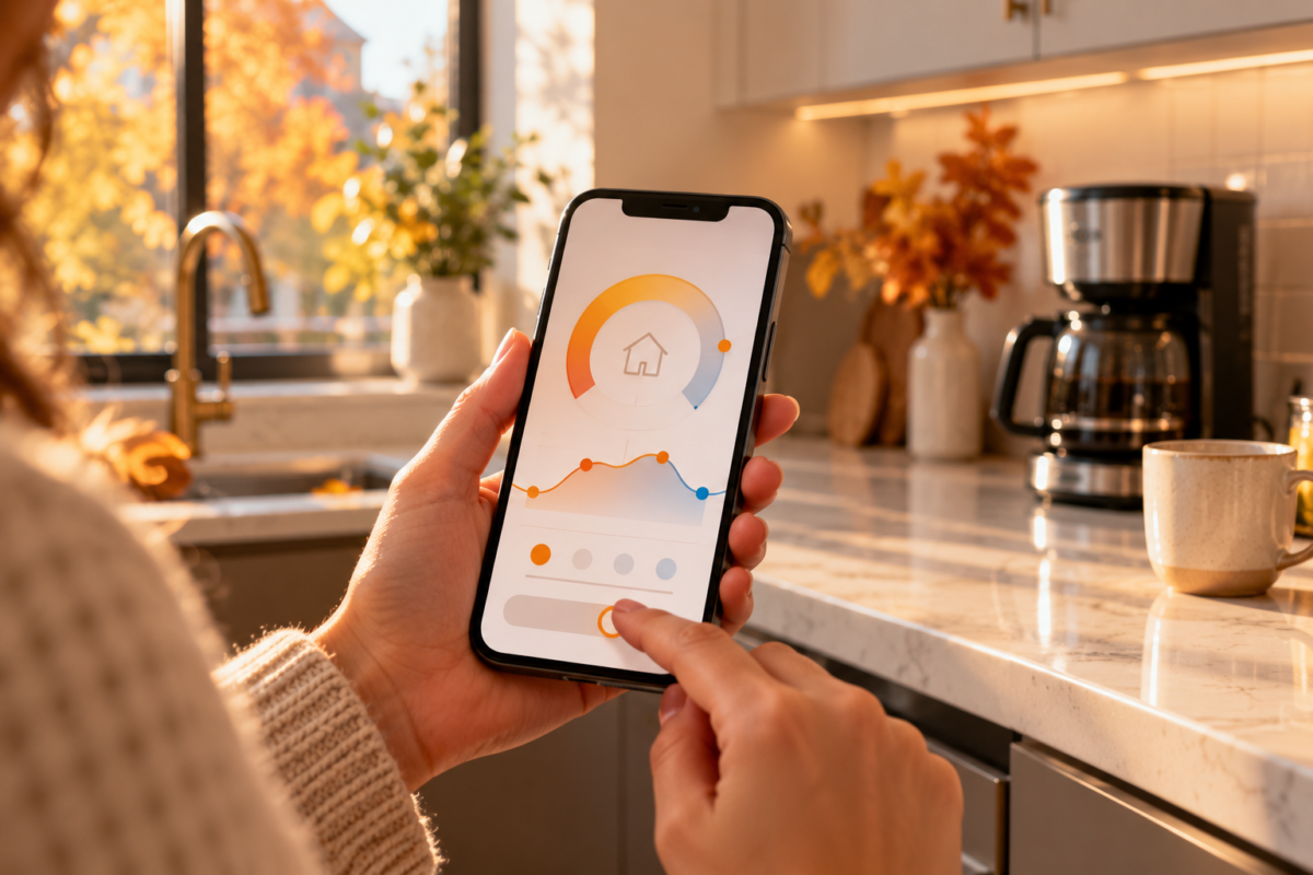 Homeowner adjusting a smart thermostat heating schedule on a phone app
