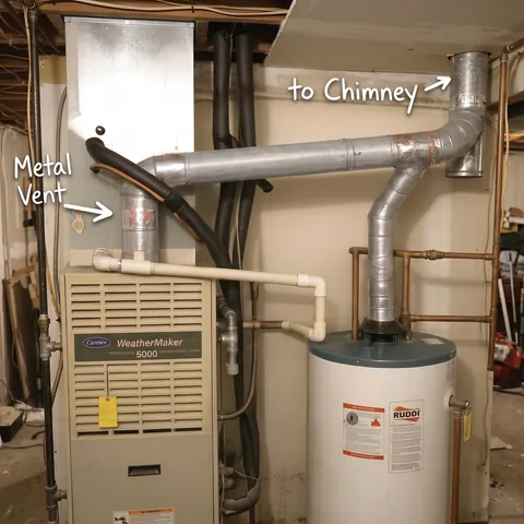Conventional furnace (metal vent to chimney)