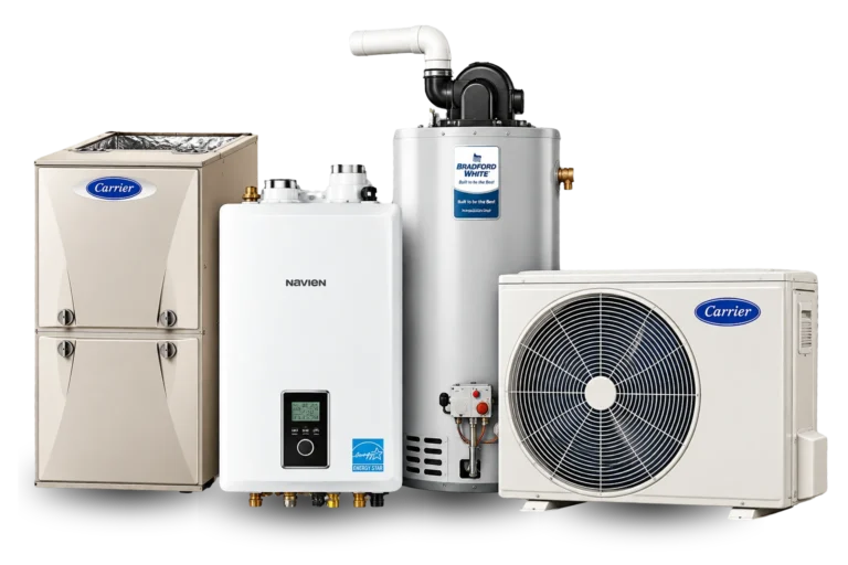 Carrier furnace, Navien tankless water heater, Bradford White water heater and Carrier heat pump